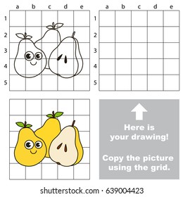 Copy the picture using grid lines, the simple educational game for preschool children education with easy gaming level, the kid drawing game with Three Pears