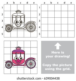 Copy the picture using grid lines  the simple educational game for preschool children education and easy gaming level  the kid drawing game and Cute princess Chariot