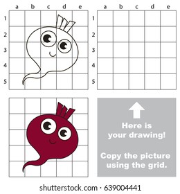 Copy the picture using grid lines, the simple educational game for preschool children education with easy gaming level, the kid drawing game with Funny Cute Beet