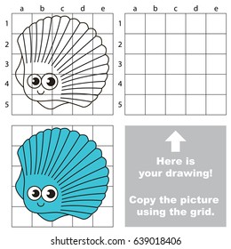 Copy the picture using grid lines, the simple educational game for preschool children education with easy gaming level, the kid drawing game with Blue Cute Sea Shell