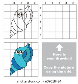 Copy the picture using grid lines, the simple educational game for preschool children education with easy gaming level, the kid drawing game with Blue Cute Seashell