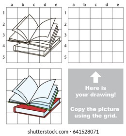Copy the picture using grid lines, the simple educational game for preschool children education with easy gaming level, the kid drawing game with Books