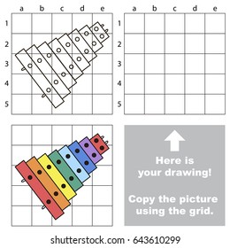 Copy the picture using grid lines, the simple educational game for preschool children education with easy gaming level, the kid drawing game with Xylophone