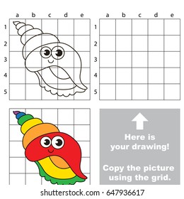 Copy the picture using grid lines, the simple educational game for preschool children education with easy gaming level, the kid drawing game with Funny Seashell
