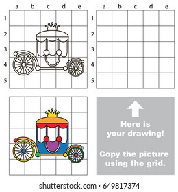 Copy the picture using grid lines  the simple educational game for preschool children education and easy gaming level  the kid drawing game and Rainbow Princess Chariot