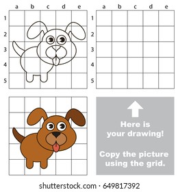 Copy the picture using grid lines, the simple educational game for preschool children education with easy gaming level, the kid drawing game with Brown Dog Puppy