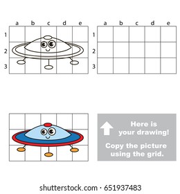 Copy the picture using grid lines, the simple educational game for preschool children education with easy gaming level, the kid drawing game with Funny Ufo