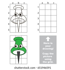 Copy the picture using grid lines, the simple educational game for preschool children education with easy gaming level, the kid drawing game with Funny Green Pushpin