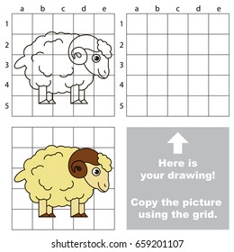 Copy the picture using grid lines, the simple educational game for preschool children education with easy gaming level, the kid drawing game with Cute Bighorn