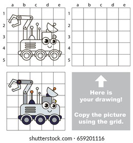 Copy the picture using grid lines, the simple educational game for preschool children education with easy gaming level, the kid drawing game with Wheeled Lunar Rover
