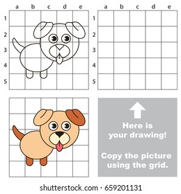 Copy the picture using grid lines, the simple educational game for preschool children education with easy gaming level, the kid drawing game with Cute Dog Puppy