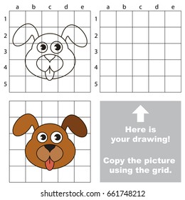Copy the picture using grid lines, the simple educational game for preschool children education with easy gaming level, the kid drawing game with Dog Puppy Head