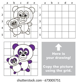 Copy the picture using grid lines, the simple educational game for preschool children education with easy gaming level, the kid drawing game with Mom and Baby Funny Panda