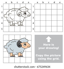 Copy the picture using grid lines, the simple educational game for preschool children education with easy gaming level, the kid drawing game with Cute Baby Sheep