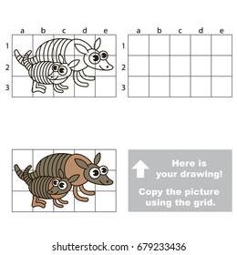 Copy the picture using grid lines, the simple educational game for preschool children education with easy gaming level, the kid drawing game with Mother and her child Armadillo