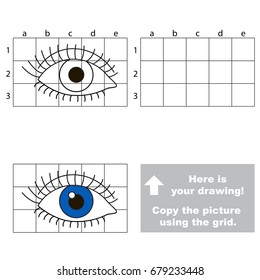 Copy the picture using grid lines, the simple educational game for preschool children education with easy gaming level, the kid drawing game with One Blue Eye