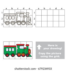 Copy the picture using grid lines, the simple educational game for preschool children education with easy gaming level, the kid drawing game with Green Toy Railway