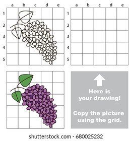 Copy the picture using grid lines, the simple educational game for preschool children education with easy gaming level, the kid drawing game with Lilac Flower