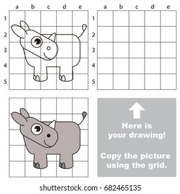 Copy the picture using grid lines, the simple educational game for preschool children education with easy gaming level, the kid drawing game with Rhino