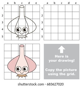 Copy the picture using grid lines, the simple educational game for preschool children education with easy gaming level, the kid drawing game with Funny Garlic