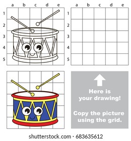 Copy the picture using grid lines, the simple educational game for preschool children education with easy gaming level, the kid drawing game with Funny Drum