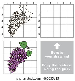 Copy the picture using grid lines, the simple educational game for preschool children education with easy gaming level, the kid drawing game with Funny Flower Lilac Branch
