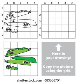 Copy the picture using grid lines, the simple educational game for preschool children education with easy gaming level, the kid drawing game with Funny Sweet Pea Vegetable
