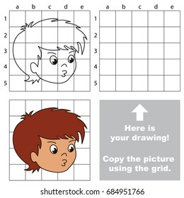 Copy the picture using grid lines, the simple educational game for preschool children education with easy gaming level, the kid drawing game with Funny Boy Face