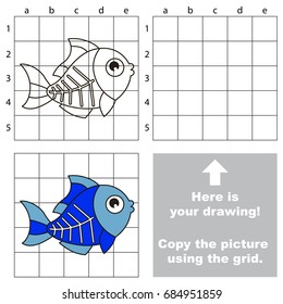 Copy the picture using grid lines, the simple educational game for preschool children education with easy gaming level, the kid drawing game with Funny X Ray Fish