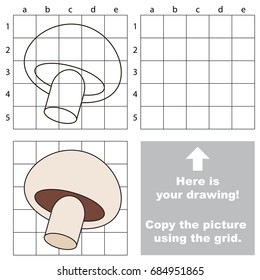 Copy the picture using grid lines, the simple educational game for preschool children education with easy gaming level, the kid drawing game with Mushroom Champignon