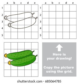 Copy the picture using grid lines, the simple educational game for preschool children education with easy gaming level, the kid drawing game with Two Cucumbers