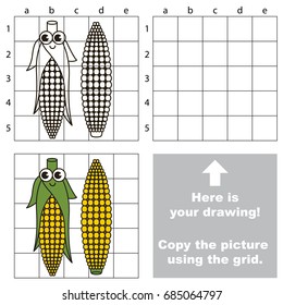 Copy the picture using grid lines, the simple educational game for preschool children education with easy gaming level, the kid drawing game with Corn Maize