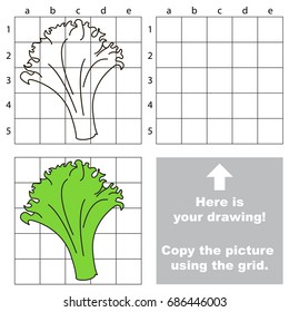Copy the picture using grid lines, the simple educational game for preschool children education with easy gaming level, the kid drawing game with Green Lettuce