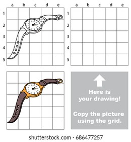 Copy the picture using grid lines, the simple educational game for preschool children education with easy gaming level, the kid drawing game with Hand Watch Clock