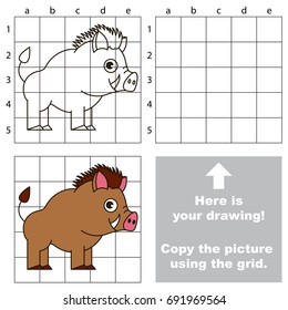 Copy the picture using grid lines, the simple educational game for preschool children education with easy gaming level, the kid drawing game with Funny Boar Pig
