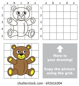Copy the picture using grid lines  the simple educational game for preschool children education and easy gaming level  the kid drawing game and Brown Teddy Toy Bear