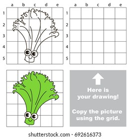 Copy the picture using grid lines, the simple educational game for preschool children education with easy gaming level, the kid drawing game with Funny Lettuce