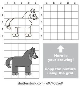 Copy the picture using grid lines, the simple educational game for preschool children education with easy gaming level, the kid drawing game with Forest Wolf