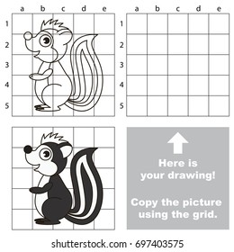 Copy the picture using grid lines, the simple educational game for preschool children education with easy gaming level, the kid drawing game with Animal Skunk