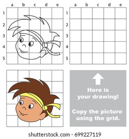 Copy the picture using grid lines, the simple educational game for preschool children education with easy gaming level, the kid drawing game with Boy Head