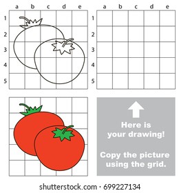 Copy the picture using grid lines, the simple educational game for preschool children education with easy gaming level, the kid drawing game with Two Tomatoes