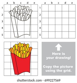 Copy the picture using grid lines, the simple educational game for preschool children education with easy gaming level, the kid drawing game with Fried Potato