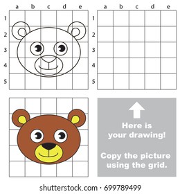 Copy the picture using grid lines  the simple educational game for preschool children education and easy gaming level  the kid drawing game and Brown Toy Bear Face