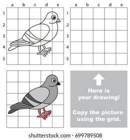 Copy the picture using grid lines, the simple educational game for preschool children education with easy gaming level, the kid drawing game with Grey Dove