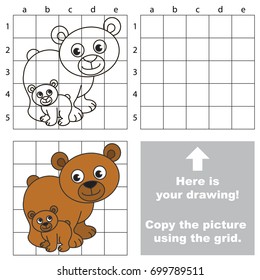 Copy the picture using grid lines  the simple educational game for preschool children education and easy gaming level  the kid drawing game and Mother Bear and her Child