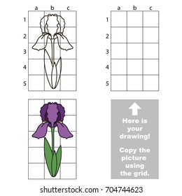 Copy the picture using grid lines, the simple educational game for preschool children education with easy gaming level, the kid drawing game with Violet Iris Flower