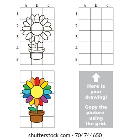 Copy the picture using grid lines, the simple educational game for preschool children education with easy gaming level, the kid drawing game with Rainbow Pot Flower