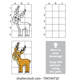 Copy the picture using grid lines, the simple educational game for preschool children education with easy gaming level, the kid drawing game with Funny Reindeer