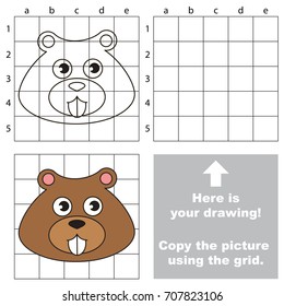 Copy the picture using grid lines, the simple educational game for preschool children education with easy gaming level, the kid drawing game with Beaver Head