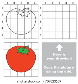 Copy the picture using grid lines, the simple educational game for preschool children education with easy gaming level, the kid drawing game with Single Red Tomato